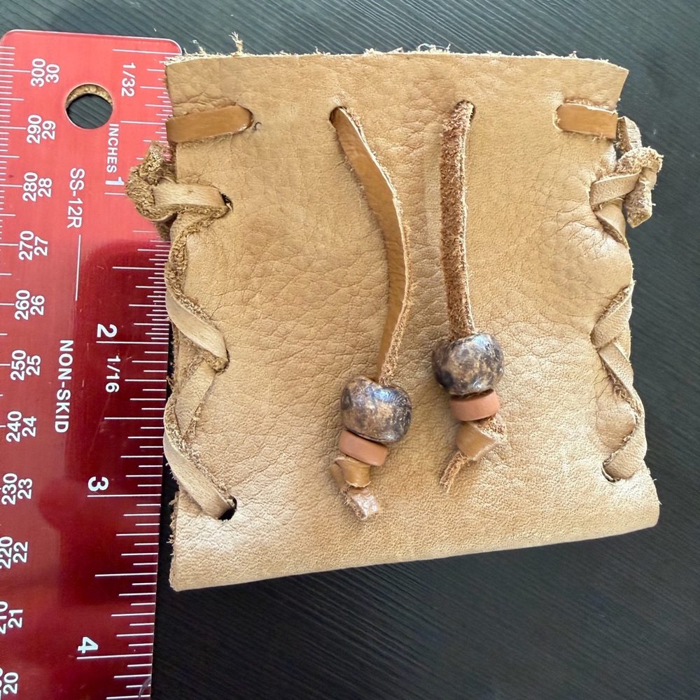 Tan Leather Drawstring Pouch - image 7
